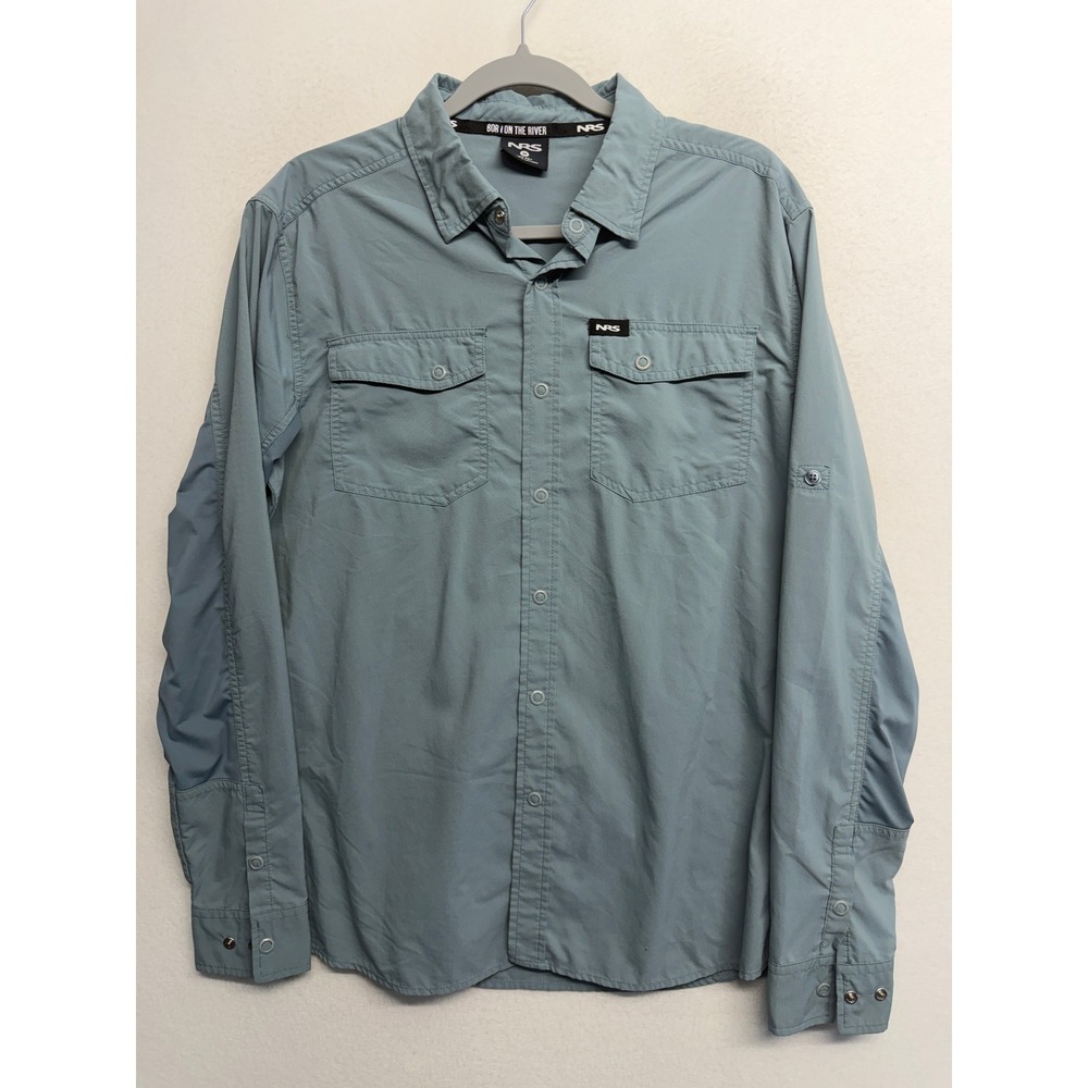 NRS Guide Wear Nylon Polyester Long Sleeve Button-Up Shirt Blue Mens UPF 50 M